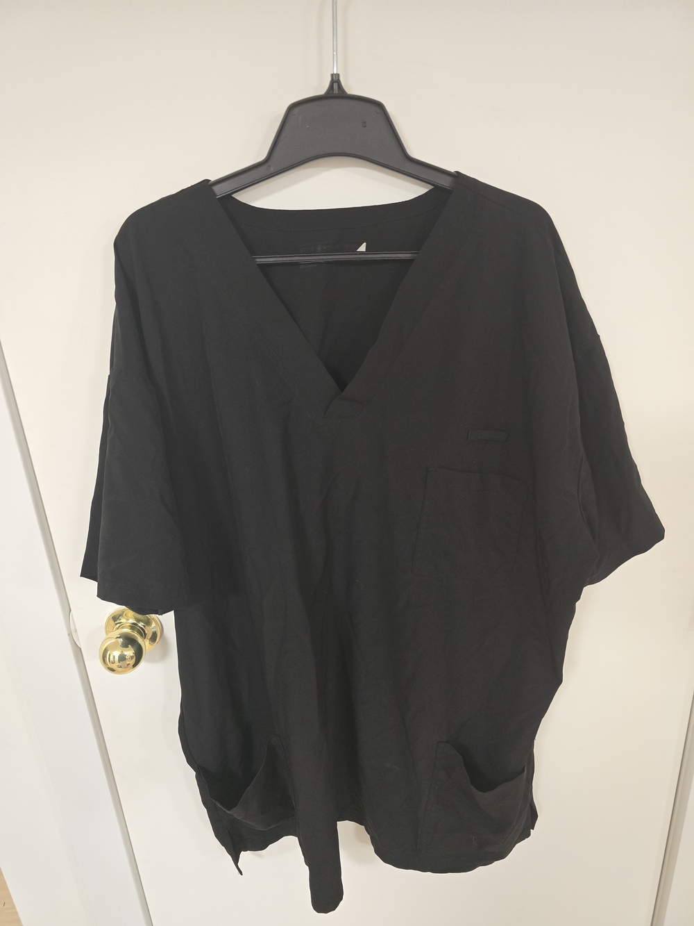 White Cross Black V-Neck Men's Shirt with Front Pockets